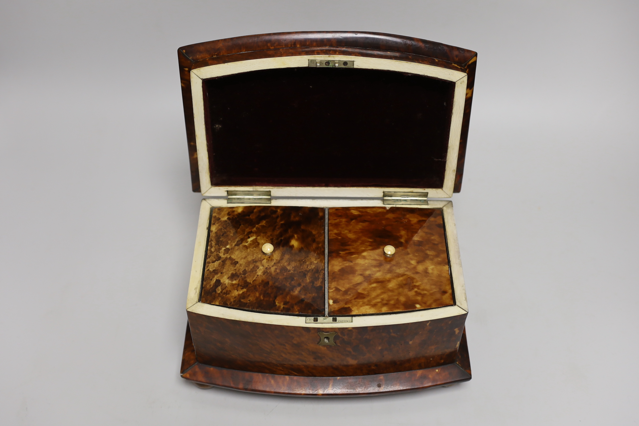 A late 19th century tortoiseshell tea caddy, 22.5cm wide